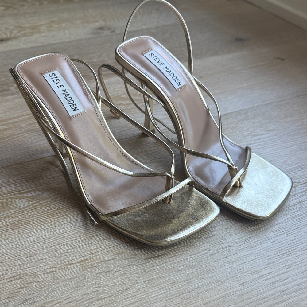 Steve Madden Metallic Gold Strappy Square-Toe Heels